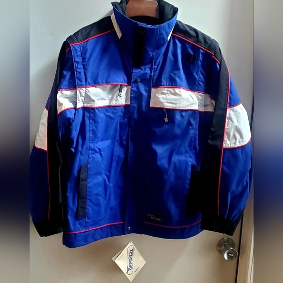 Mountain Uniform Ski Jacket Men's S Nylon Convert to Vest Blu/Wht Coat NWT $275 - Picture 2 of 12